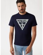 GUESS Tricou slim fit cu imprimeu logo - Gri cenusiu/Bleumarin