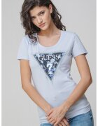 GUESS Tricou slim fit cu strasuri - Alb/Albastru deschis/Argintiu