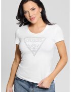 GUESS Tricou slim fit cu strasuri - Alb/Argintiu
