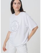 GUESS Tricou supradimensionat cu logo brodat - Alb optic/Argintiu