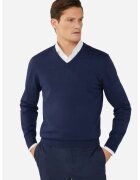 Hackett London Pulover barbati din bumbac si matase cu guler in V Bleumarin