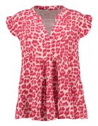 Hailys Bluza cu imprimeu si terminatie cu volane - Fucsia/Crem