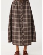 Happiness İstanbul Fusta midi - - talie inalta - inchidere cu nasturi - maro - textil