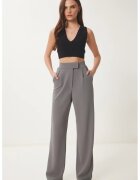 Happiness İstanbul Pantaloni dama - - palazzo - talie inalta - gri inchis - textil - Gri inchis
