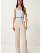Happiness İstanbul Pantaloni dama - - Palazzo talie inalta - textil - Crem
