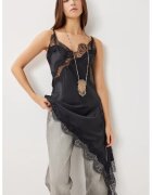 Happiness İstanbul Rochie midi asimetrica - decolteu in V - negru - textil