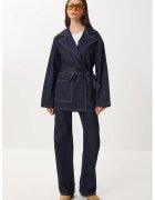 Happiness İstanbul Set din denim - - jacheta cu guler - pantaloni cu croiala larga - bleumarin - bumbac