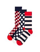Happy Socks Set de 3 perechi de sosete lungi unisex - Rosu/Alb/Bleumarin