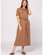 Heavy Tools Rochie midi cu buzunare laterale Vedbi - Caramel