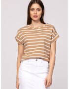 Heavy Tools Tricou din amestec de bumbac si modal in dungi Millie - Alb/Caramel