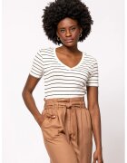 Heavy Tools Tricou din amestec de modal cu decolteu in V si model in dungi Mistry - Negru/Alb murdar