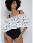 HELENE GALWAS Bluza crop cu volane - Alb optic