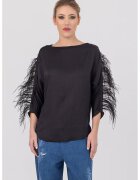 HELENE GALWAS Bluza cu aplicatii cu pene Abba - Negru