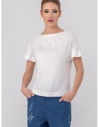 HELENE GALWAS Tricou cu aplicatii cu pene Alexandra - Alb optic