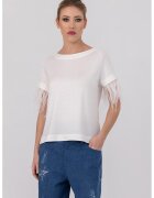 HELENE GALWAS Tricou cu aplicatii cu pene Ariel - Alb optic
