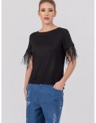 HELENE GALWAS Tricou cu aplicatii cu pene Ariel - Negru