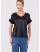 HELENE GALWAS Tricou din amestec de matase Ava - Negru