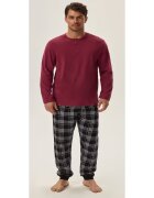 Henderson Pijama barbati Honor - bumbac - zmeura si negru - maneca lunga - set bluza si pantaloni