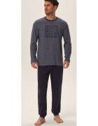 Henderson Pijama barbati Jarvis - albastru - bumbac - bluza cu maneca lunga si pantaloni lungi - set