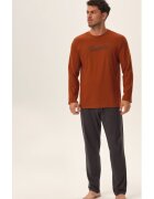 Henderson Pijama barbati Jupiter - bumbac - portocaliu si albastru - maneca lunga - set bluza si pantaloni