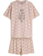 Henderson Pijama dama - Nubes - bej nisip - bumbac - maneca scurta - pantaloni scurti