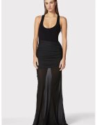 HERVE LEGER Rochie lunga - accentuata de o fusta semitransparenta si detalii drapate pe talie - Negru