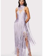 HERVE LEGER Rochie lunga cu franjuri si decolteu in V - Lila