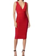 HERVE LEGER Rochie midi creion cu fermoar pe partea din spate - Rosu