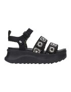 HEYDUDE Sandale din material textil cu talpa wedge - Alb/Negru