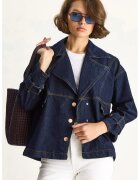 HiCCUP Bianco Lucci - Jacheta denim cu guler si inchidere cu nasturi