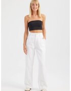 HiCCUP Blugi dama - plisati - talie inalta - picior larg - denim - alb