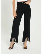 HiCCUP Blugi dama - talie inalta - denim - croiala larga - tiv cu ciucuri - negru