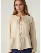 HiCCUP Bluza dama - bluza din muselina - maneca lunga - bej - textil