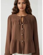 HiCCUP Bluza dama - bluza din muselina - maneca lunga - maro - textil