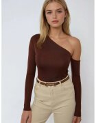 HiCCUP Bluza dama - body drapat cu guler asimetric - slim fit - maro - poliester