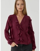HiCCUP Bluza dama - camasa boema cu volane si guler - rosu-burgundia - textil