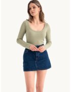 HiCCUP Bluza dama - croptop Basic - maneca lunga - bej - bumbac