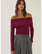 HiCCUP Bluza dama - cu guler Carmen - umeri goi - rosu - viscoza
