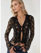 HiCCUP Bluza dama - dantela - maneca lunga - decolteu in V - negru - jerseu