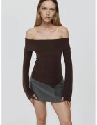 HiCCUP Bluza dama - decolteu asimetric - elastan/poliester - maro inchis