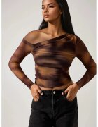 HiCCUP Bluza dama decolteu asimetric - poliester/elastan - maro
