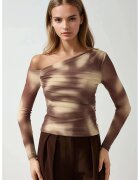 HiCCUP Bluza dama - decolteu asimetric - poliester/elastan - maro/bej
