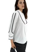HiCCUP Bluza dama - detalii de cusaturi contrastante - alb/negru - textil