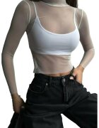 HiCCUP Bluza dama - din plasa cu guler inalt - alb - material delicat