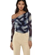 HiCCUP Bluza dama - din tul cu guler asimetric - imprimeu animal print - albastru - poliester