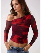 HiCCUP Bluza dama - din tul cu guler asimetric - rosu - jerseu