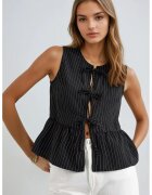 HiCCUP Bluza dama - fara maneci - guler rotund - dungi - negru - poliester