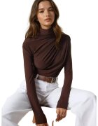 HiCCUP Bluza dama - guler inalt - detaliu drapat - maro - poliester