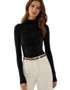 HiCCUP Bluza dama - guler inalt - detaliu drapat - negru - poliester