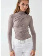 HiCCUP Bluza dama - guler inalt - poliester/elastan - maro